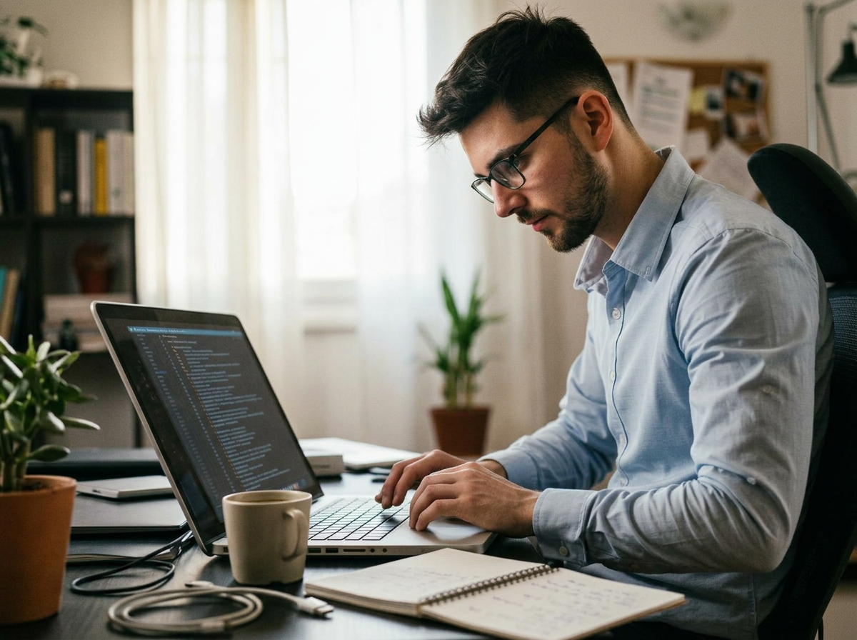 Webdesigner arbeitet an einem Laptop